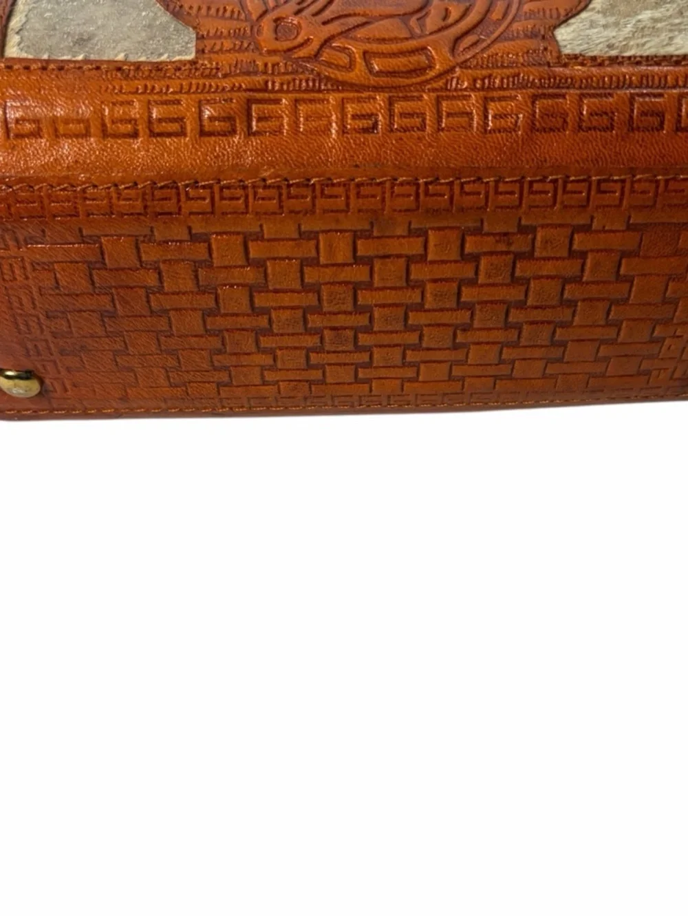 Vintage Cross body Bag Made In Mexico Brown Leather Horse Hair Rose Purse